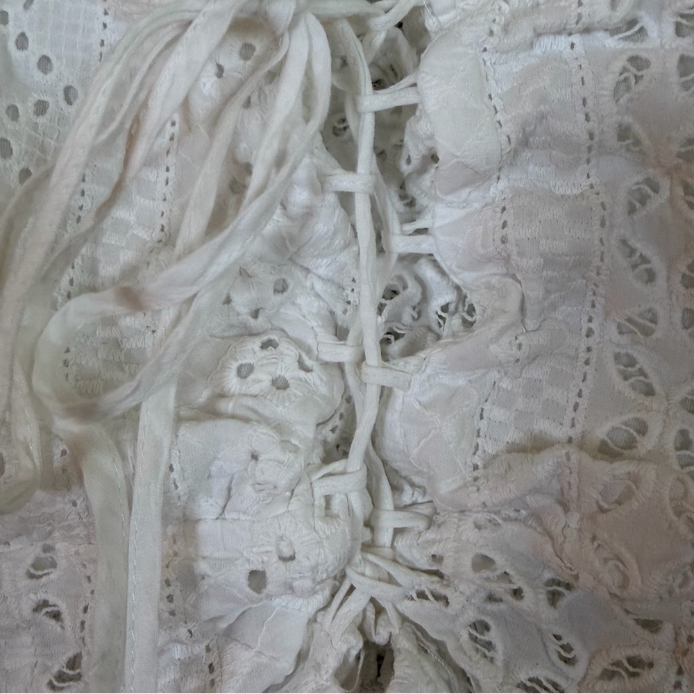 Blenca White Eyelet Sweatheart Neckline Smocked Corset Tie Front Bohemian Top XL - Picture 3 of 8